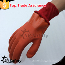 SRSAFETY wasserdichter Handschuh / nahtloser Baumwoll-Liner beschichteter Orangen-PVC-Handschuh mit Strickhandgelenk